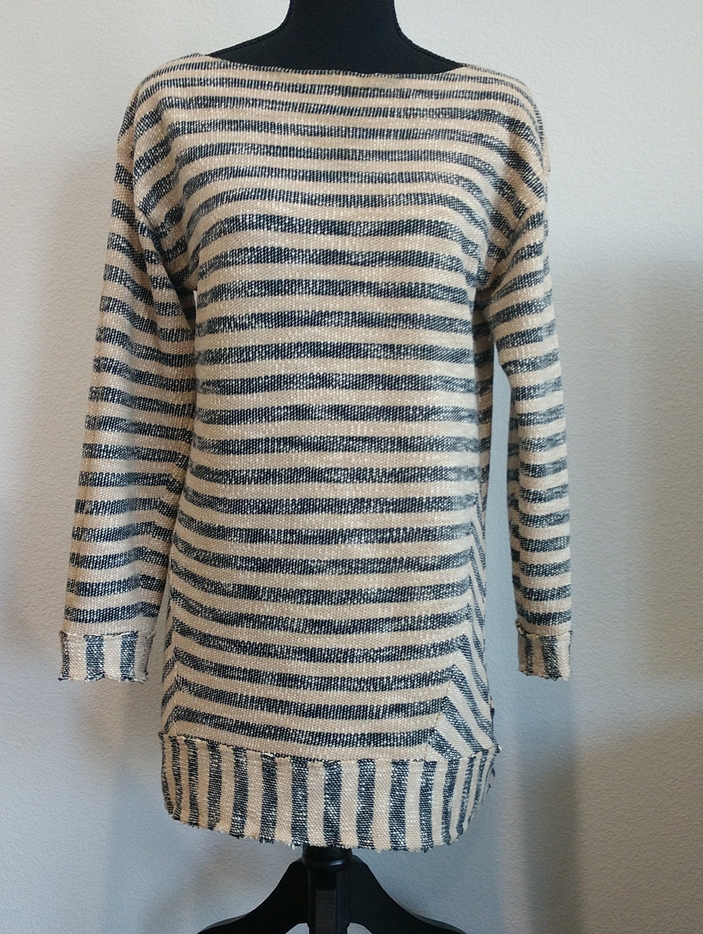 Soft Surroundings Cream & Navy Striped Boatneck Sweater